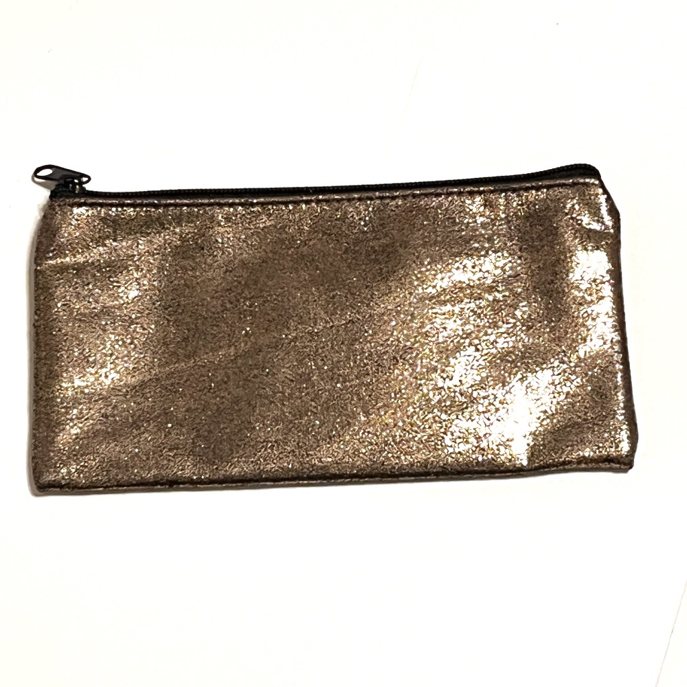 Rose Pink Glittery Cosmetic Makeup Bag Pouch with Black Zipper Sparkly 9 x 5